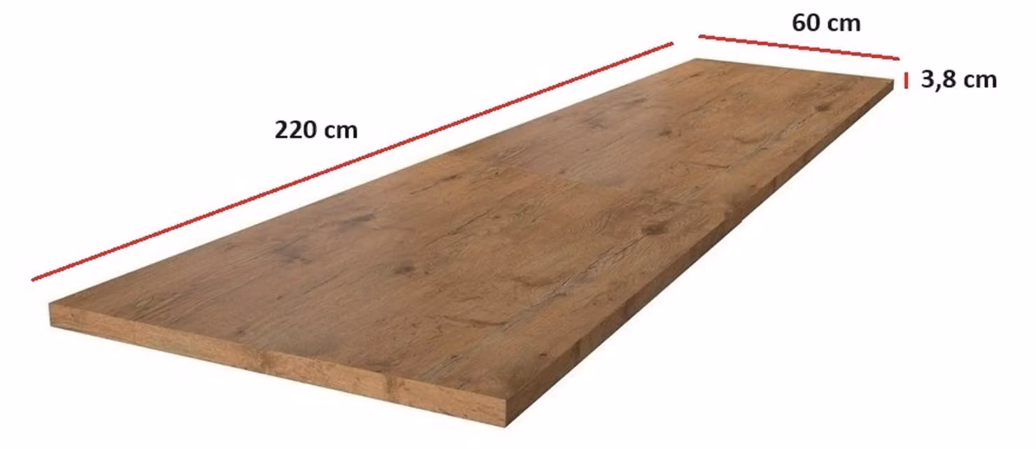 Piano di lavoro 220 cm, 38 mm, angolo cottura, blocco cucina in rovere Lancelot, cucina Vigo