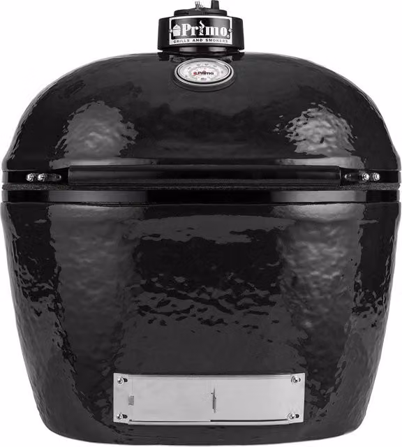Barbecue in ceramica Kamado XL Primo Charcoal colore nero con dettagli in acciaio inossidabile e ghisa