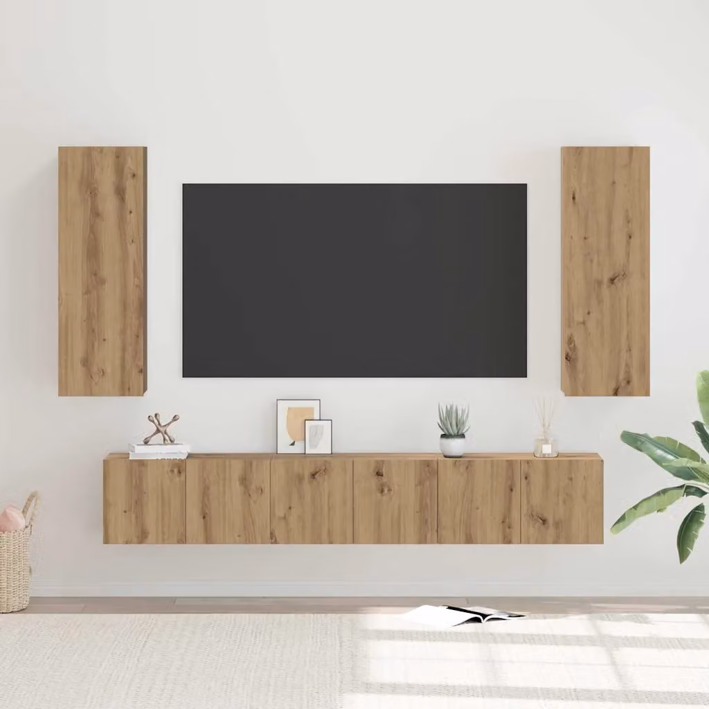 Set mobile TV moderno vidaXL in legno ingegnerizzato color rovere, 5 pezzi