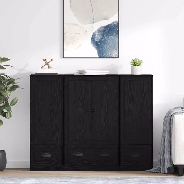 Credenza 3 pz Rovere Nero 132 x 35,5 x 103,5 cm 3402673