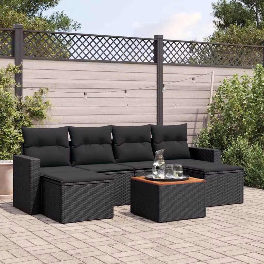 vidaXL Set Divani da Giardino a L con Cuscini 7pz in Polyrattan Nero – 1