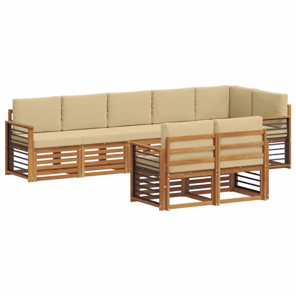 Set di divani da esterno a L vidaXL in legno di acacia con cuscini beige e marrone – 2