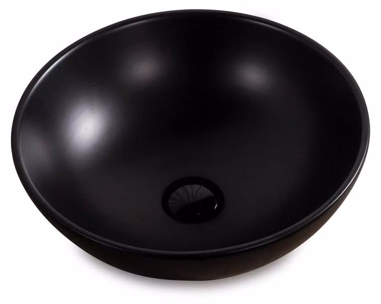 Lavabo in Vetroceramica - Forma rotonda - Nero opaco, diametro 40 cm
