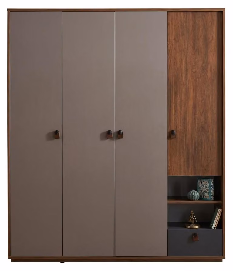 Armadio marrone, mobiletto in legno a 3 ante, ideale per camerette, ambienti moderni o camere da letto