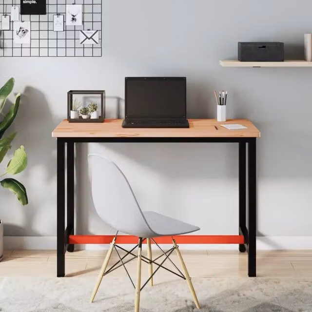 Banco da Lavoro vidaXL in Legno di Faggio e Metallo, L 115 x P 55 x H 81,5 cm – 1