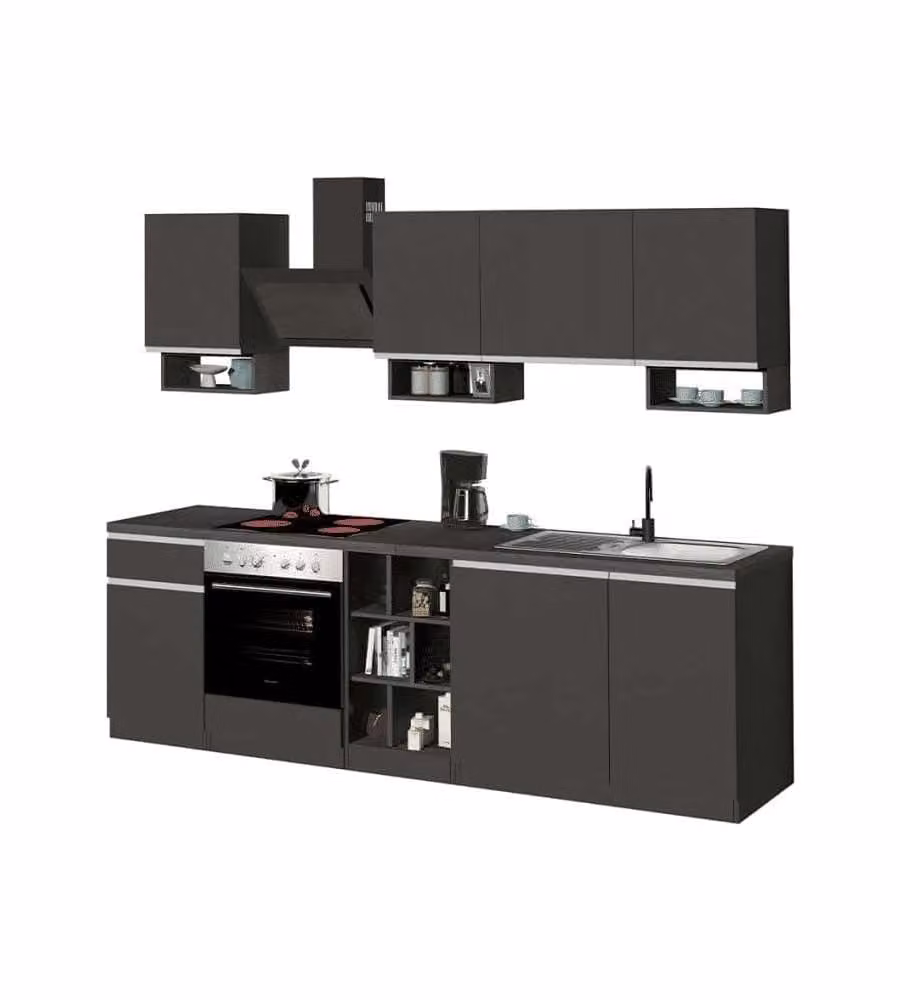 Cucina lineare moderna Domina CFadda nero e grigio L: 256 cm, P: 60 cm, H: 85 cm – 1