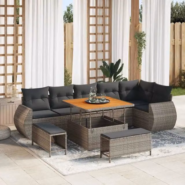 Set Divano da Giardino 9 pz Grigio polyrattan 3361888