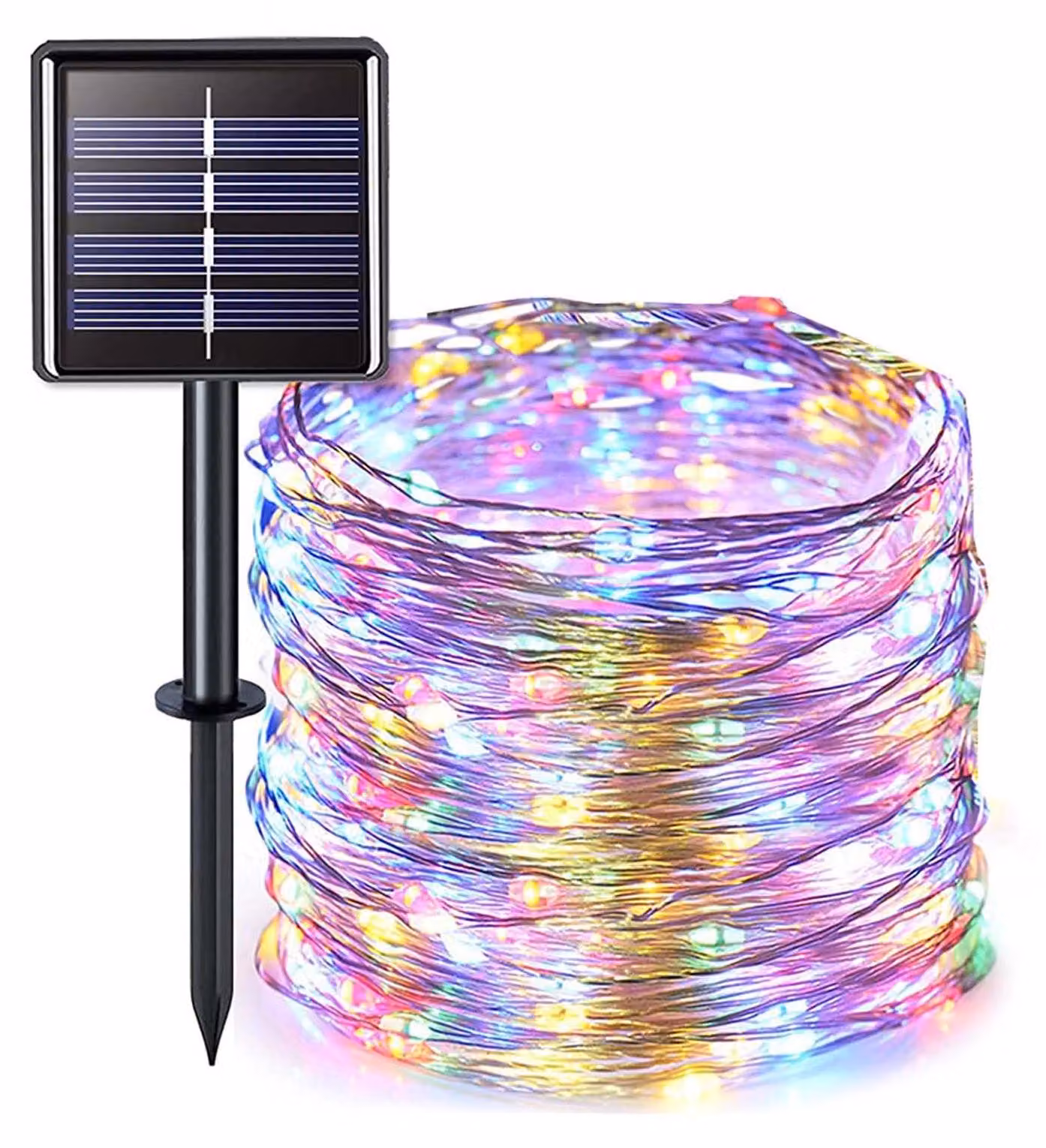 Catena luminosa solare, 32 metri, 300 LED colorati, grado di protezione IP65, 8 modalità, filo di rame
