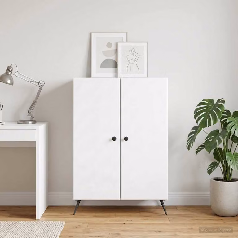 Credenza bianca vidaXL in legno ingegnerizzato e metallo, stile minimalista, L 66 cm x P 34,5 cm x H 90 cm