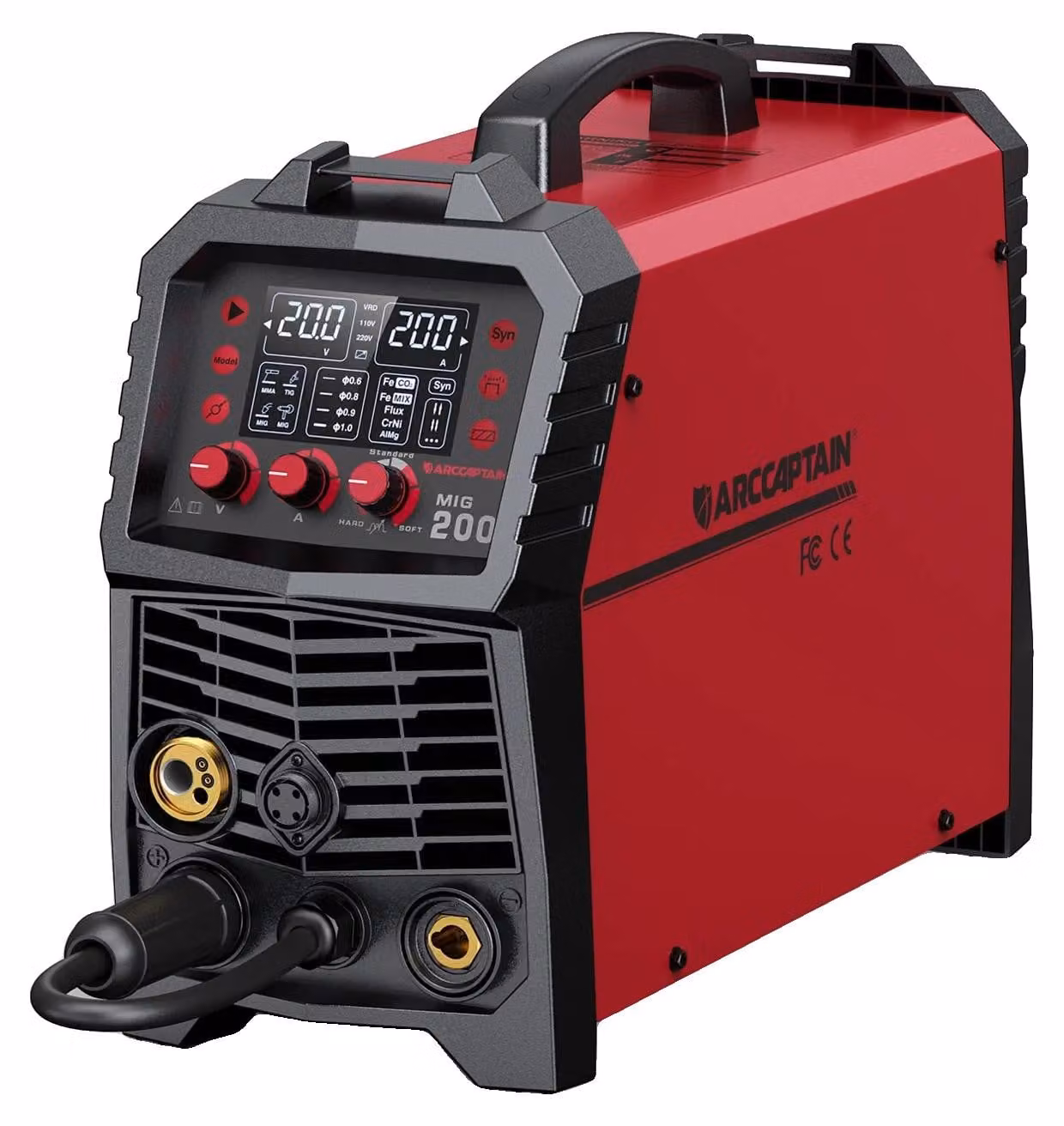 Saldatrice MIG, 220V, 200A, con 6 funzioni, dimensioni 20,9"x8,5"x16,1", peso 15 KG