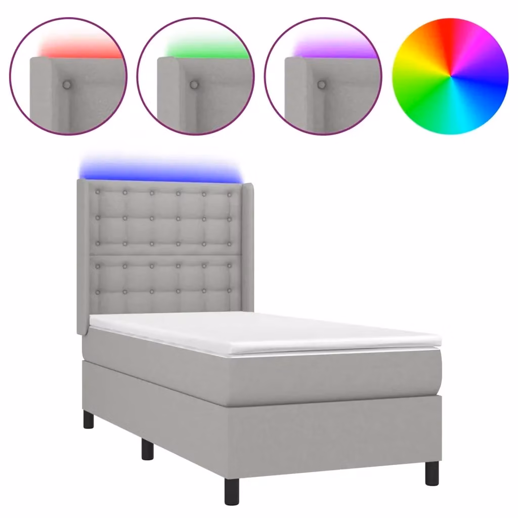 Letto a Molle vidaXL con Testiera in Tessuto, Illuminazione LED e Porte USB, L/P: 90 x 200 cm – 2