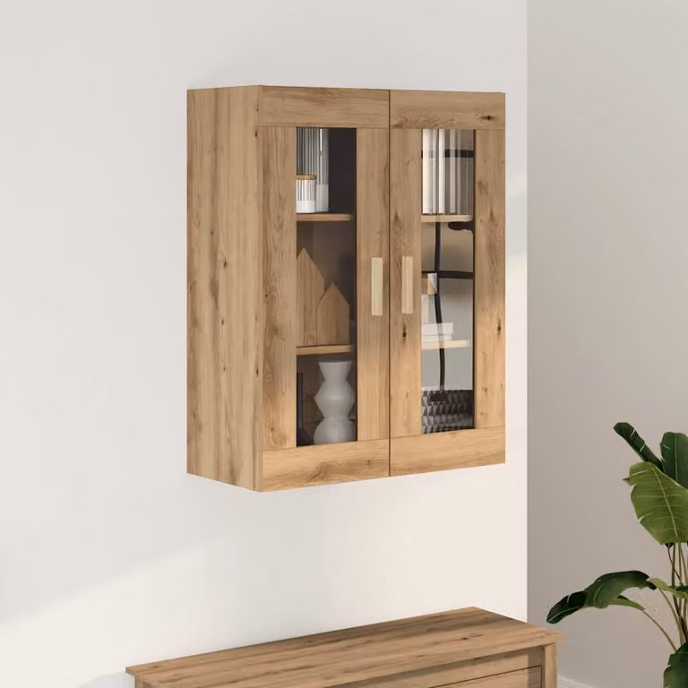 Armadietto Pensile da Parete vidaXL Moderno con Ante in Vetro, Marrone, L: 69,5 cm, P: 34 cm, H: 90 cm