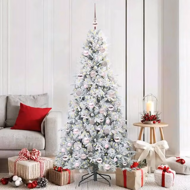 Albero di Natale Artificiale Moderno vidaXL Bianco con Luci LED Warm White e Rami Pieghevoli in PVC e Plastica, Altezza: 180 cm