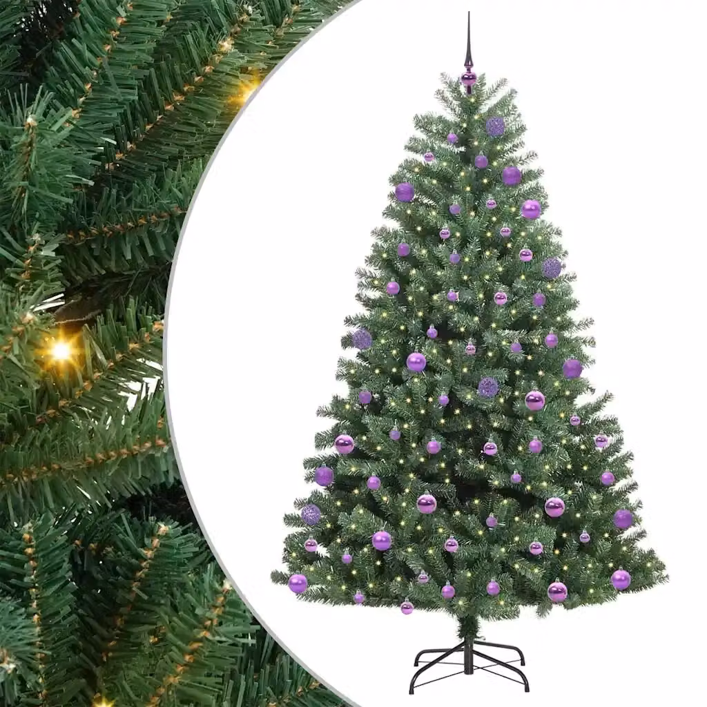 Albero di Natale Artificiale Moderno vidaXL Verde con Luci LED Bianco Caldo e Rami Pieghevoli in PVC e Metallo – 2