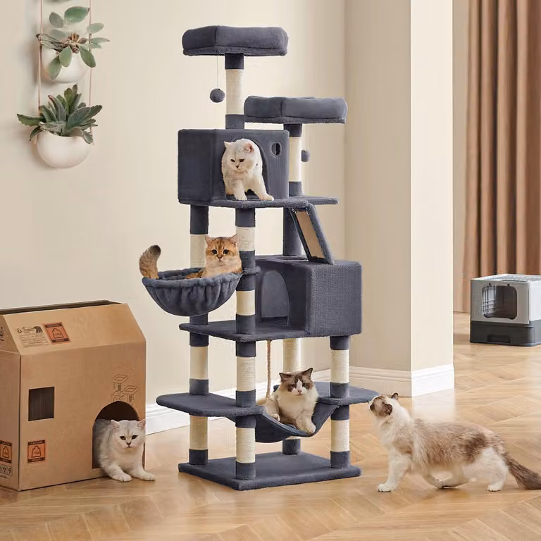 Albero per gatti multistrato – Torre da arrampicata – Rivestito in peluche – 55 x 45 x 168 cm