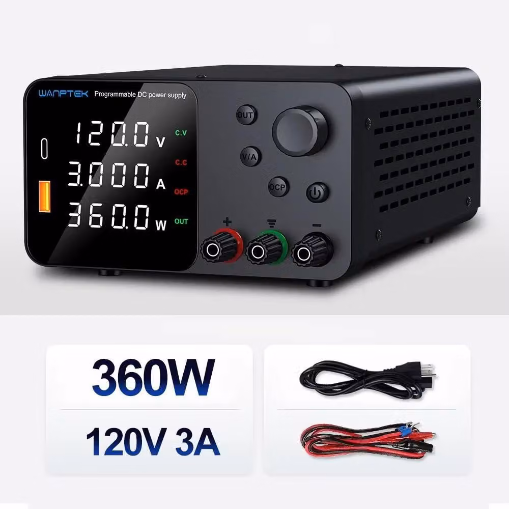 Alimentatore da laboratorio - Alimentatore DC regolabile - 0–120V 0–3A - Tensione e corrente stabilizzate - Uscita USB per la ricarica - Spina di tipo EU