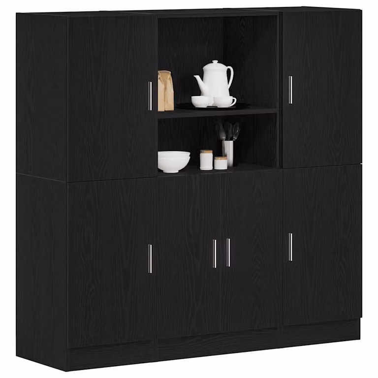 Set di mobili da cucina moderno vidaXL in 3 pezzi nero opaco in MDF e legno