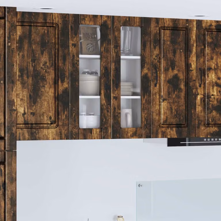 Mobile da parete vidaXL PORTO in legno e vetro, Rovere fumé, L: 60 cm, P: 31 cm, H: 80 cm