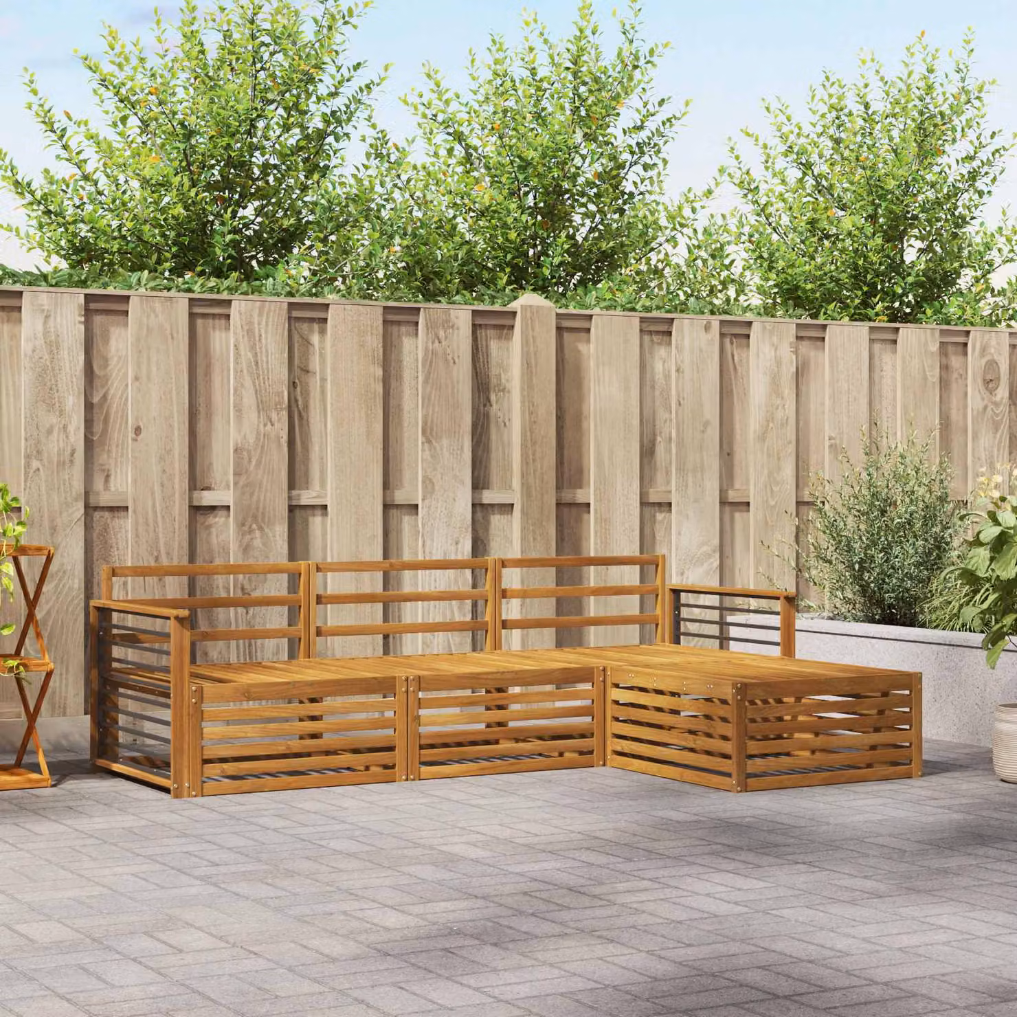 Set di divani da esterno vidaXL a forma di L composto da 4 pezzi in legno di acacia massello marrone