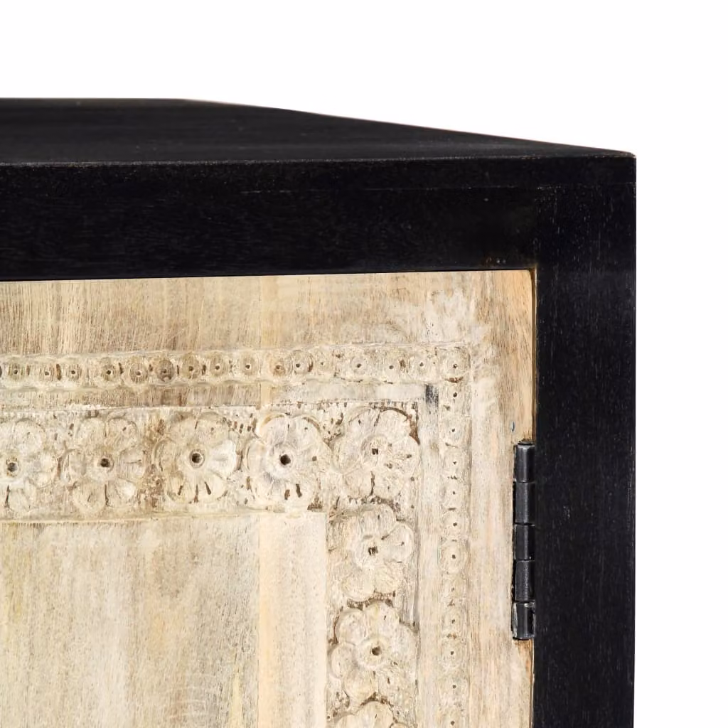 Mobile laterale Scolpito a mano grigio 75x35x60cm in legno massiccio di mango