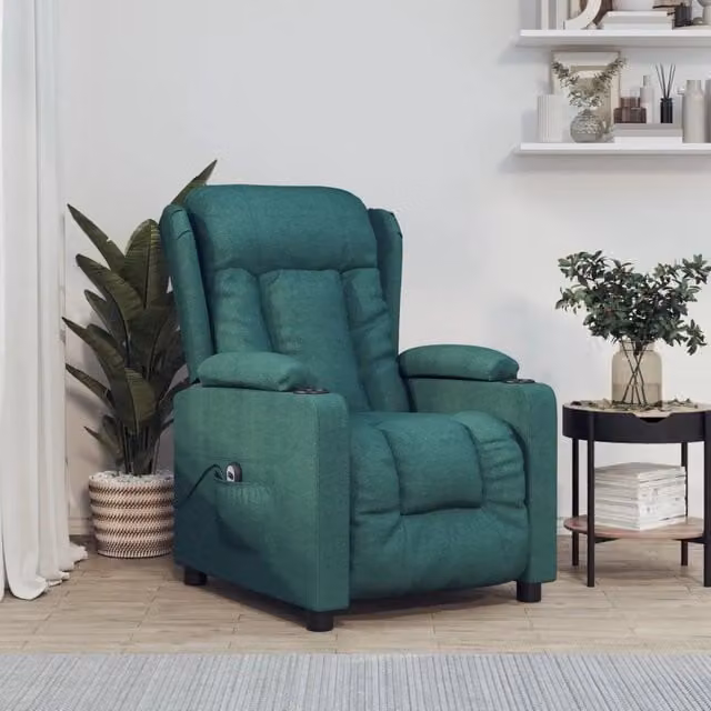 Poltrona Elettrica Reclinabile Verde Scuro in Tessuto 3098783
