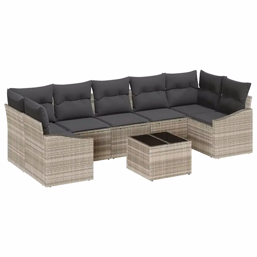 Set di divani da giardino a forma di L vidaXL con tavolo da caffè, colore grigio, struttura in metallo e rattan, L/P/H: 55 x 55 x 37 cm – 2