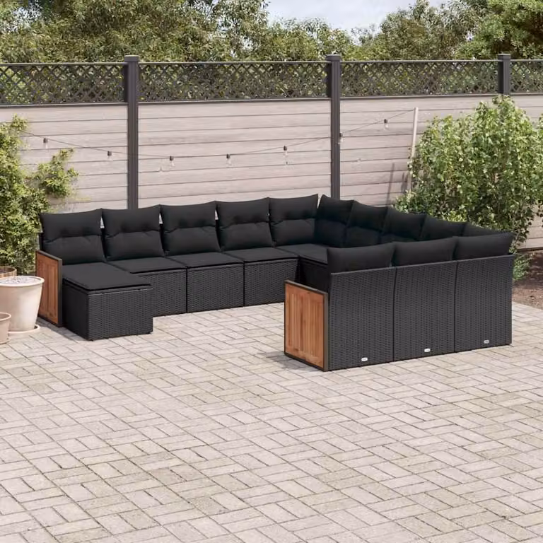 vidaXL Set Divani da Giardino 12 pz in Polyrattan Nero con Cuscini e Rivestimenti Rimovibili