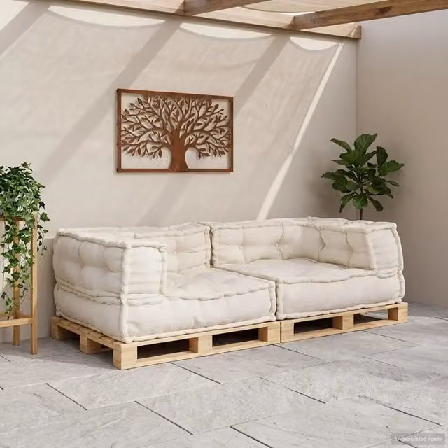Divano Modulare a 2 Posti-Sofa Modulare-Divanetto Crema 140x70x36 in Tessuto