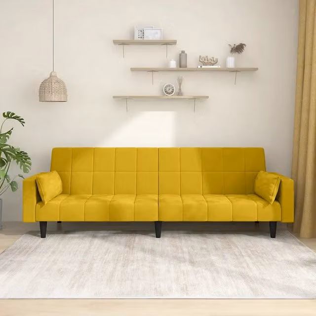 Divano Letto Click-Clack vidaXL in Velluto Giallo con Cuscini e Poggiatesta Regolabile – 1
