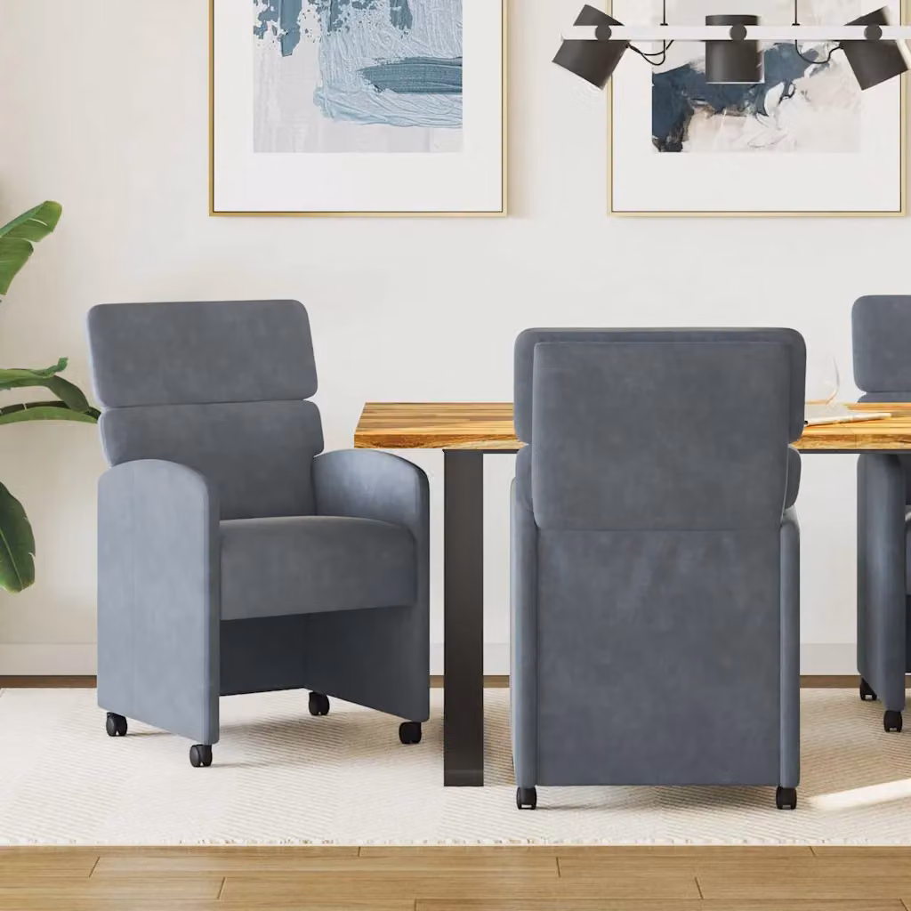 Set di 2 sedie da pranzo vidaXL in velluto grigio scuro con ruote e braccioli L/P/H: 58 x 65 x 98 cm – 1