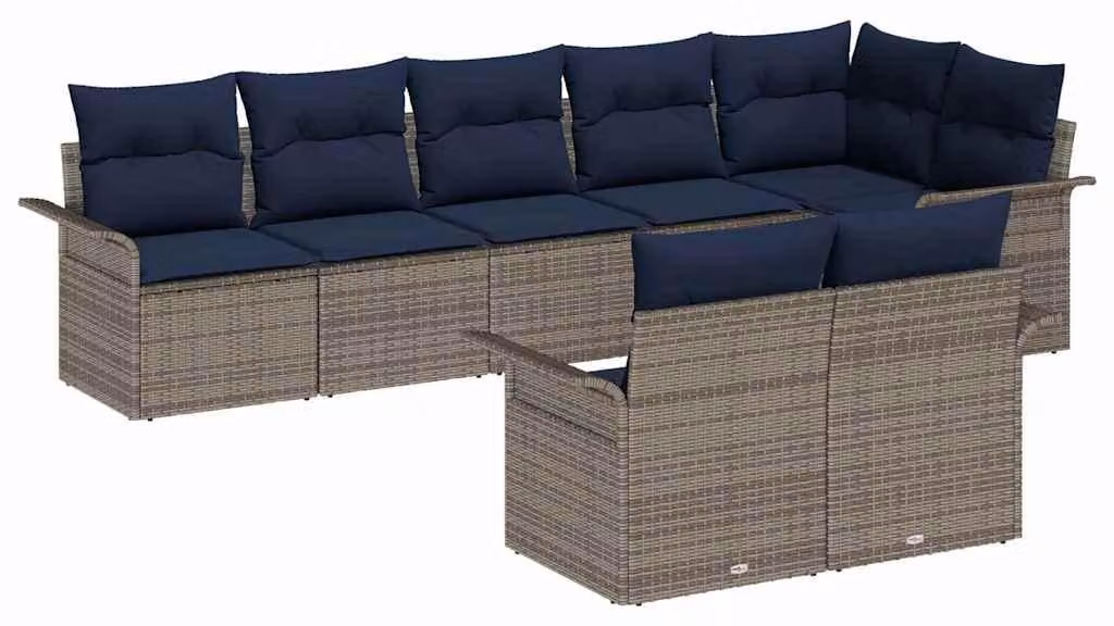 Set Divano da Giardino con cuscino 8 pcs Grigio polyrattan