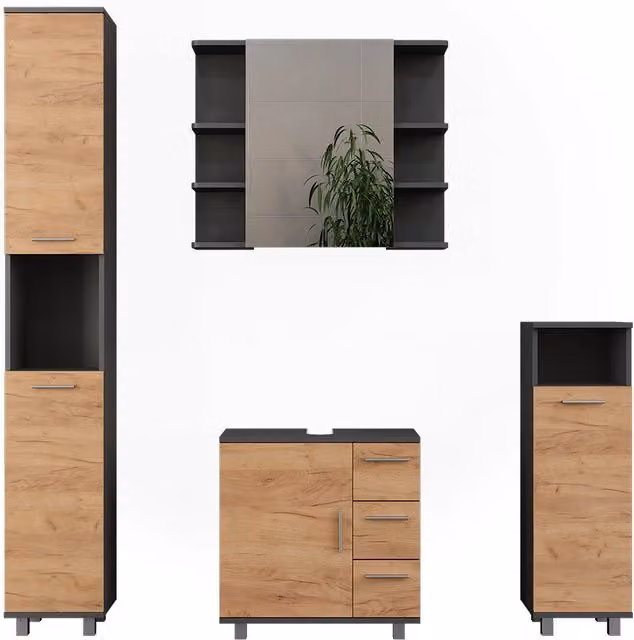 Set di mobili da bagno Ilias Rovere dorato/Antracite 4 pezzi Vicco