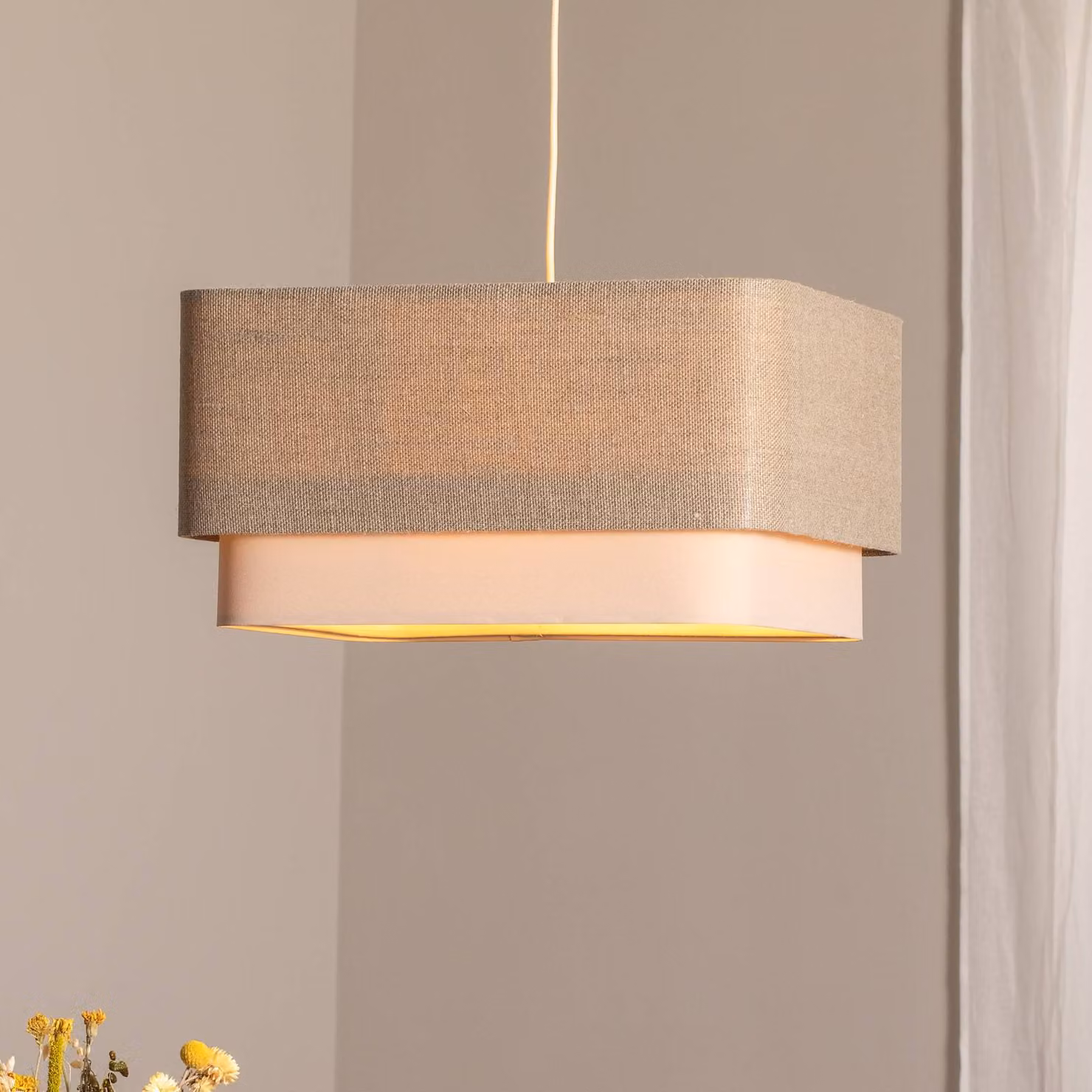 Lampada a sospensione Kwadro Duo Maco Design, dimmerabile, Soggiorno / Sala da pranzo, Tessuto / Stoffa / Seta, Lampada a sospensione