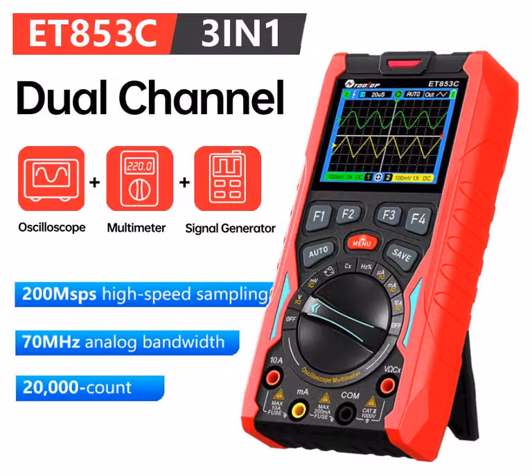 Multimetro oscilloscopio portatile a 2 canali - Banda passante di 70 MHz - 20000 conteggi