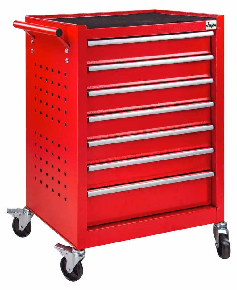 Carrello da officina, carrello per attrezzi, carrello con cassetti "Kimi", 7 cassetti, rosso, 69x33,5x76
