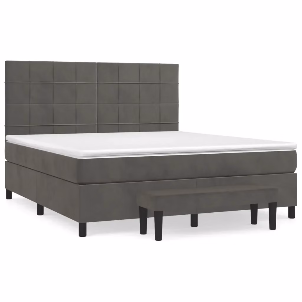 vidaXL Giroletto a Molle con Materasso Ibrido in Velluto Grigio Scuro L/P/H: 180 x 200 cm – 2