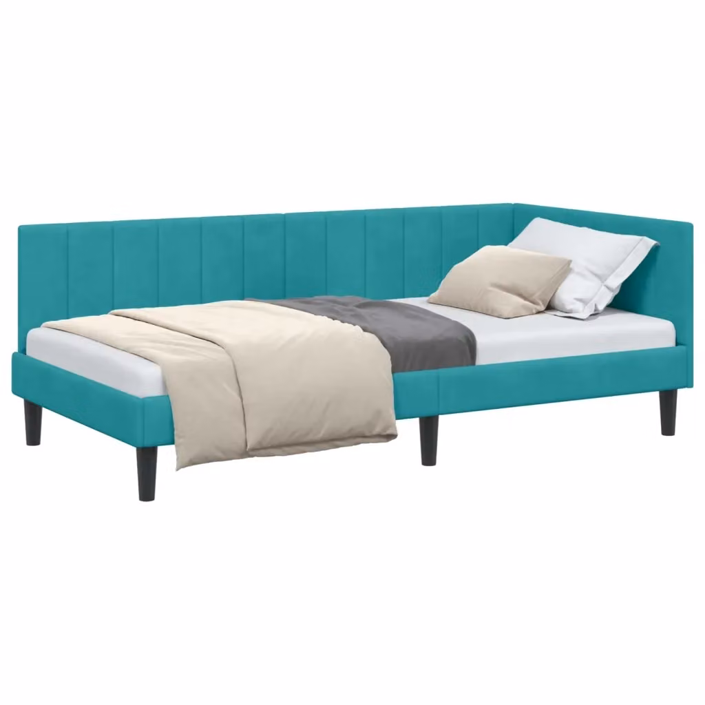 Cornice del letto ad angolo vidaXL in velluto turchese, L/P/H: 190 x 90 x 72 cm – 2