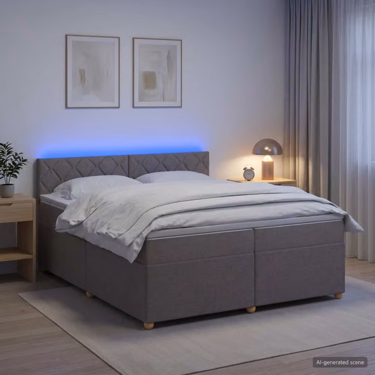 Letto box spring ibrido vidaXL con materasso a molle insacchettate e illuminazione sottostante, L/P: 200 x 200 cm