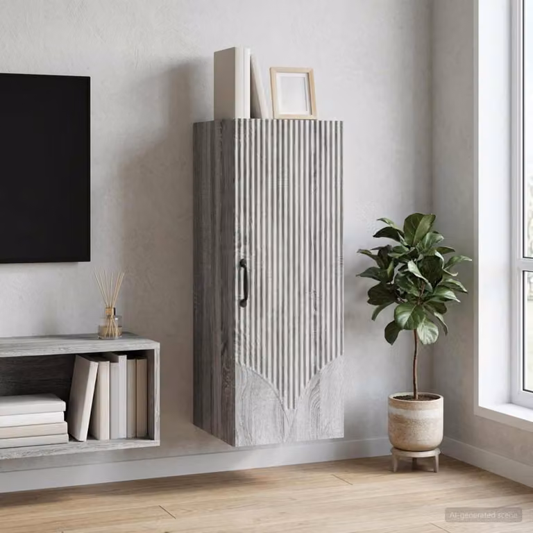 Mobiletto a muro vidaXL grigio con ante a battente e ripiani interni in MDF e metallo L/P/H: 33 x 34,5 x 90 cm