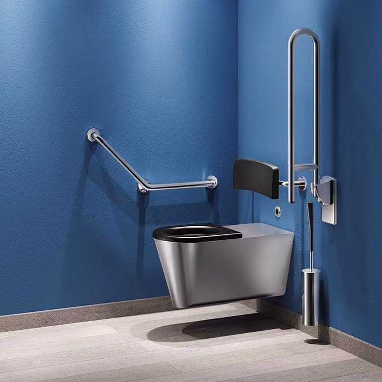 Schienale Delabie comfort per WC, telaio in acciaio inox sat.