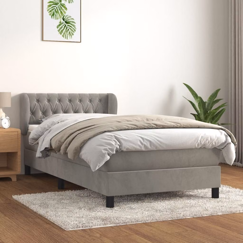 The Living Store Letto a molle con materasso grigio chiaro 90x190 cm in velluto