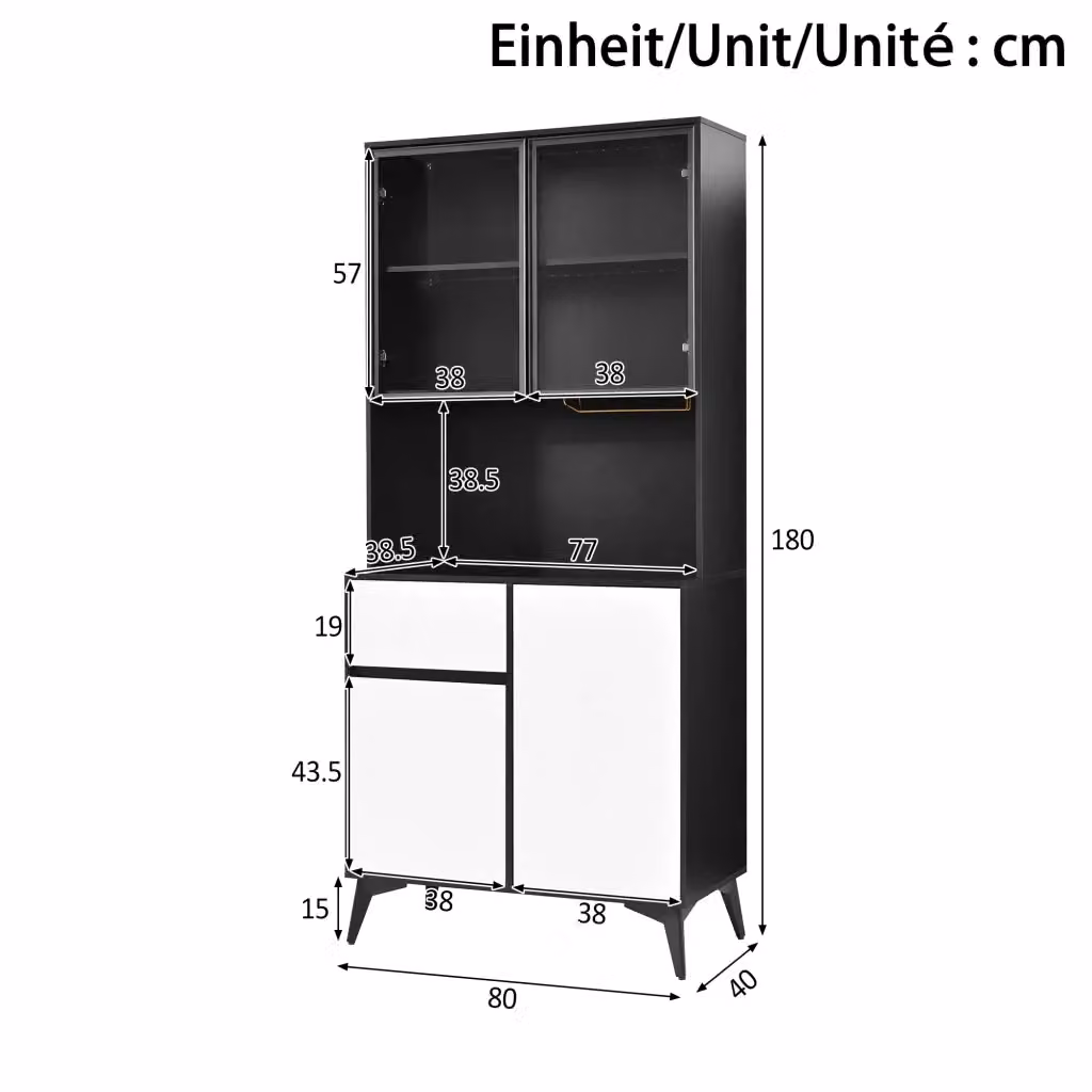 Armadio REDOM in MDF Nero e Bianco con ante in vetro e illuminazione LED L/P/H: 80 x 40 x 180 cm – 2