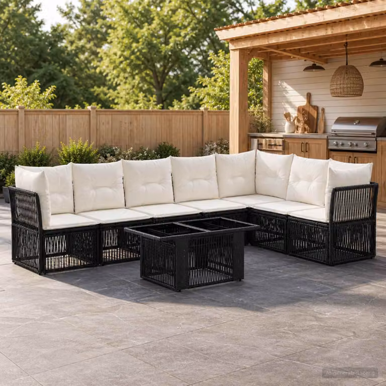 Set Divano da Giardino vidaXL 8 Pezzi Moderno a Forma di L con Cuscini e Tavolino Nero