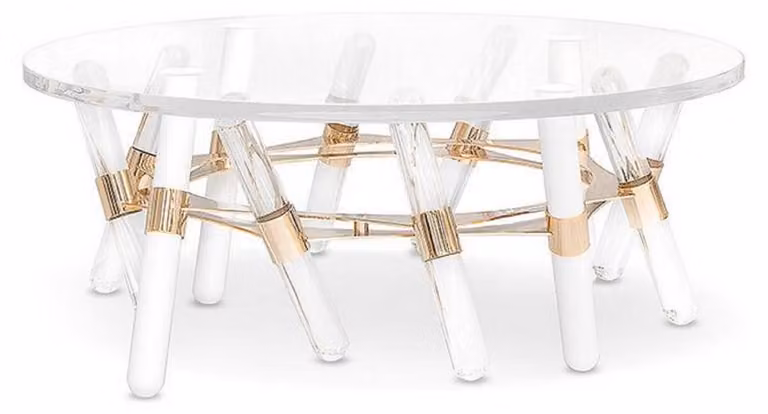 Casa Padrino Luxury Garden Table Gold Ø 85 x H. 38,5 cm - Tavolino rotondo in acrilico resistente alle intemperie - Mobili da giardino - Mobili per hotel - Qualità lusso