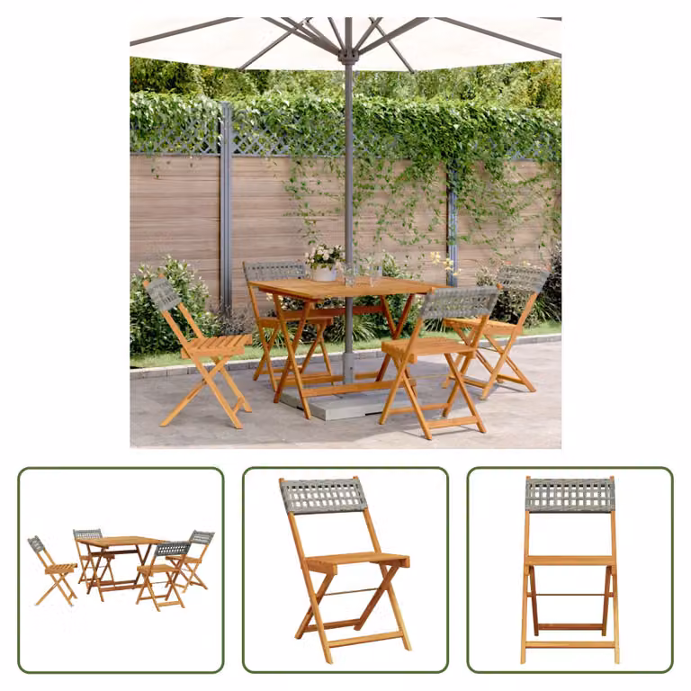 The Living Store Set da pranzo da giardino 5 pezzi in rattan sintetico grigio e legno massello