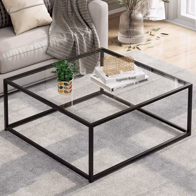 Tavolino quadrato in vetro nero Tavolino in vetro 67x67x40 cm