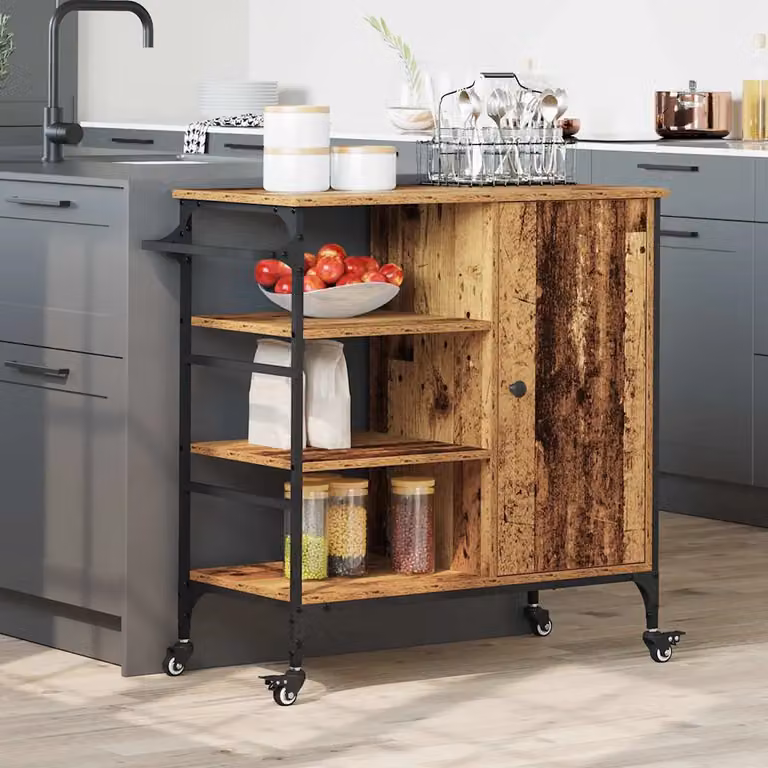 vidaXL Carrello da Cucina Moderno in Legno Marrone con Ruote L 87,5 x P 39 x H 84,5 cm