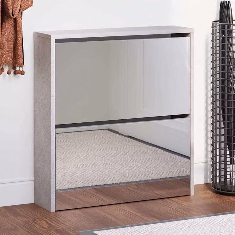 Scarpiera moderna vidaXL con specchio e scomparti basculanti, Grigio, L 63 x P 17 x H 67 cm