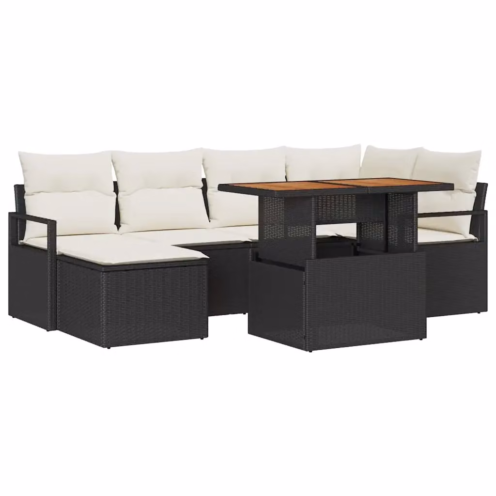 Set da pranzo da giardino vidaXL in rattan e metallo con cuscini, 7 pezzi, Nero e Beige – 2