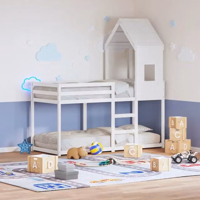 Tetto per letto a casetta per bambini vidaXL in legno massello di pino bianco L/P/H: 99 x 60 x 139,5 cm